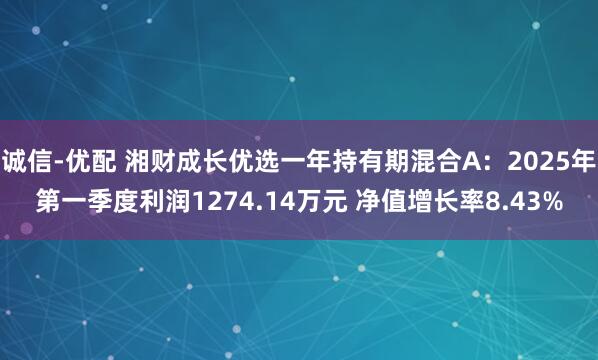 诚信-优配 湘财成长优选一年持有期混合A：2025年第一季度利润1274.14万元 净值增长率8.43%